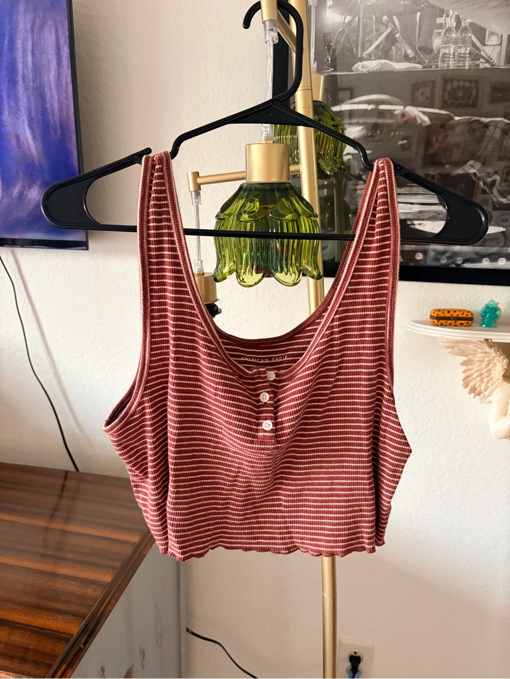 American Eagle Striped Cropped Tank Top size XL